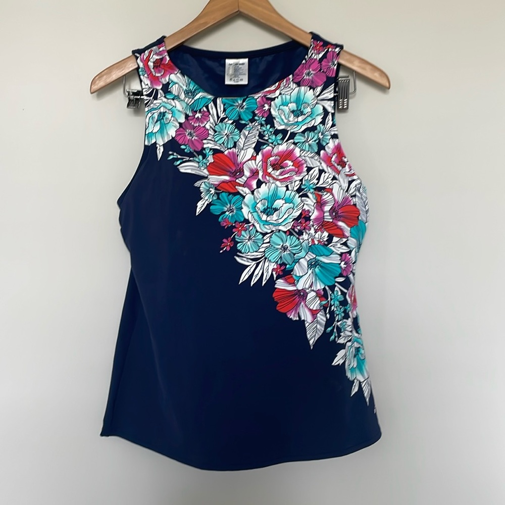 Lands End Floral Printed Tankini Top Sz 10DD EUC